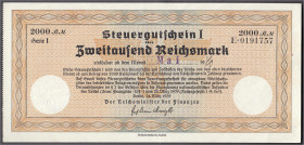 Banknoten
Die deutschen Banknoten ab 1871 nach Rosenberg
Deutsches Reich, 1871-1945
Steuergutschein zu 2000 Reichsmark 1939. Einlösbar ab Mai 1940....