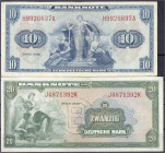 Banknoten
Die deutschen Banknoten ab 1871 nach Rosenberg
Westliche Besatzungszonen und BRD, ab 1948
10 und 20 Deutsche Mark 1948. Beide mit B-Stemp...