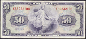 Banknoten
Die deutschen Banknoten ab 1871 nach Rosenberg
Westliche Besatzungszonen und BRD, ab 1948
50 Deutsche Mark, Serie 1948. Serie K/B.
III. ...