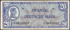 Banknoten
Die deutschen Banknoten ab 1871 nach Rosenberg
Westliche Besatzungszonen und BRD, ab 1948
20 Deutsche Mark (Liberty) o.D. (1948). Serie C...