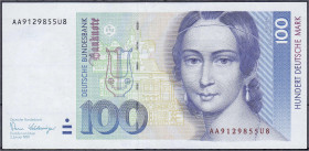 Banknoten
Die deutschen Banknoten ab 1871 nach Rosenberg
Westliche Besatzungszonen und BRD, ab 1948
100 Deutsche Mark 2.1.1989. Serie AA/U.
II. Ro...