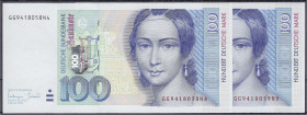 Banknoten
Die deutschen Banknoten ab 1871 nach Rosenberg
Westliche Besatzungszonen und BRD, ab 1948
2 X 100 Deutsche Mark 2.1.1996. Beide Serie GG/...