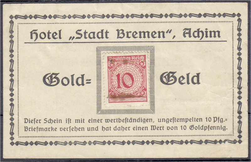 Banknoten
Deutsches Notgeld und KGL
Achim (Niedersachsen)
Hotel "Stadt Bremen...