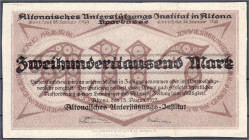 Banknoten
Deutsches Notgeld und KGL
Altona (Schleswig-Holstein)
Altonaisches Unterstützungsinstitut, 200 Tsd. Mark 15.8.1923, ohne KN, der Schein w...