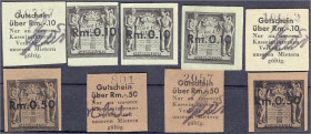Banknoten
Deutsches Notgeld und KGL
Altona (Schleswig-Holstein)
9 Scheine Altonaer Spar- und Bauverein, Karton o.D. (1947). 5 X 0,10 RM und 4 X 0,5...