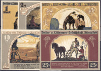 Banknoten
Deutsches Notgeld und KGL
Altrahlstedt (Hamburg)
5 Scheine der Liliencron-Gesellschaft o.D. 1, 2, 5, 10 und 25 Mark ohne Aufdruck (ohne D...