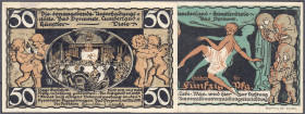 Banknoten
Deutsches Notgeld und KGL
Bad Pyrmont (Waldeck)
2 X Cumberland-Künstlerdiele, 50 Pfg. Mai 1921. 1 X leichter Fleck.
beide II, selten. Li...
