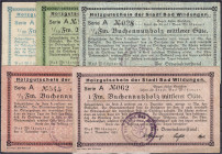 Banknoten
Deutsches Notgeld und KGL
Bad Wildungen (Waldeck)
5 versch. Buchenholz-Scheine der Stadt zu 1/20, 1/10, 1/4, 1/2 und 1 Fm. 5.11.1923. All...