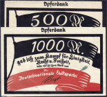 Banknoten
Deutsches Notgeld und KGL
Berlin (Brandenburg)
Deutschnationale Volkspartei: 500 und 1000 Mark o.D. o.WZ. 500 M. III-IV, kl. Einriß und b...