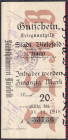 Banknoten
Deutsches Notgeld und KGL
Bielefeld (Westfalen)
20 Mark, Kriegsnotgeld. 01.11.1918 - 31.12.1918. Scheckabschnitt ohne Reihe, 2 Handunters...