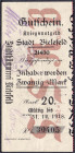 Banknoten
Deutsches Notgeld und KGL
Bielefeld (Westfalen)
20 Mark, Kriegsnotgeld. 01.11.1918 - 31.12.1918. Scheckabschnitt ohne Reihe, 2 Handunters...