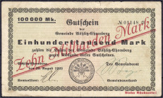 Banknoten
Deutsches Notgeld und KGL
Böblitz-Ehrenberg (Sachsen)
Gemeinde: 10 Mrd. Mark Überdruck auf 100 T. Mark 20.8.1923. 2 handschr. Unterschrif...