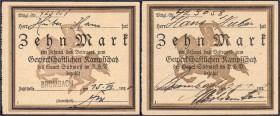 Banknoten
Deutsches Notgeld und KGL
Brombach (Baden)
2 Scheine: Gewerkschaftl. Kampfschatz zu 10 Mark 15.7.1920 u. 21.1.1921. Nicht bei Lindman.
I...