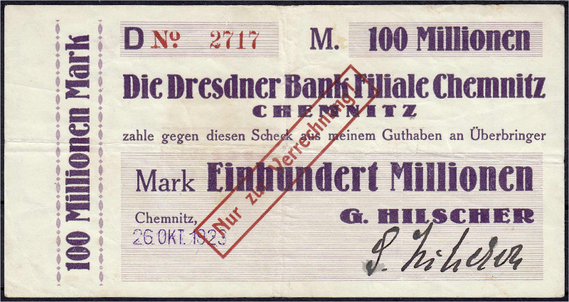Banknoten
Deutsches Notgeld und KGL
Chemnitz (Sachsen)
Dresdner Bank Filiale ...