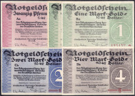 Banknoten
Deutsches Notgeld und KGL
Chemnitz (Sachsen)
5 Goldscheine der Lohnscheckbank Chemnitzer Industrieller G.m.b.H vom 1.11.1923 zu 20 Gpf, 2...