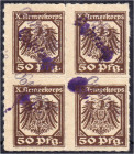 Banknoten
Deutsches Notgeld und KGL
Colnrade (Hannover)
X. Armeekorps (1916). 50 Pfg. 4er Block mit doppeltem Aufdruck ,,COLNRADE''.
I-II. Tieste ...