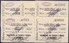 Banknoten
Deutsches Notgeld und KGL
Delmenhorst (Oldenburg)
Hanseatische Jute-Spinnerei & Weberei: 5 verschiedene Scheine o.J. (1914). 5 und 10 Mar...