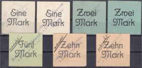 Banknoten
Deutsches Notgeld und KGL
Delmenhorst (Oldenburg)
Norddeutsche Wollkämmerei & Kammgarnspinnerei: 7 Scheine o.J. (1914). 2 X 1, 2 X 2, 5 u...