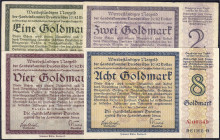 Banknoten
Deutsches Notgeld und KGL
Dresden (Sachsen)
4 Goldscheine der Handelskammer zu 1, 2, 4 und 8 GMk 12.11.1923. I- bis III, teils selten. Mü...