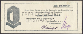 Banknoten
Deutsches Notgeld und KGL
Einswarden (Oldenburg)
J. Frerichs & Co. Aktiengesellschaft 1 Mio Mark 31.8.1923. Scheck auf Darmstädter u. Nat...