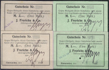 Banknoten
Deutsches Notgeld und KGL
Einswarden (Oldenburg)
J. Frerichs & Co. Aktiengesellschaft: 4 verschiedene Scheine 1916. 2 X 1 und 2 X 3 Mark....