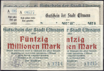 Banknoten
Deutsches Notgeld und KGL
Eltmann (Bayern)
8 Scheine der Stadt Oktober 1923. 2 X 20 u. 6 X 50 Mio. Mark. 1 X KN fortlaufend 1214-1215.
I...