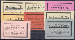 Banknoten
Deutsches Notgeld und KGL
Erfurt (Prov. Sachsen)
8 Scheine 2. Ausgabe: 1, 2, 5, 10, 25, 50, 75, 100 Pfg. o.D. Hans Hillmann. Gültig 1.3. ...