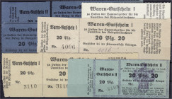 Banknoten
Deutsches Notgeld und KGL
Erlangen (Bayern)
7 verschiedene Warengutscheine zu je 20 Pfg., die wie Notgeld umliefen 1914/17. Zu Lasten der...