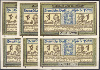 Banknoten
Deutsches Notgeld und KGL
Freiburg i.B. (Baden)
Deutsche Passionspiele, 6 X 1 Mark mit KN 1.3.1922- 1.10.1922. Bilder A-F komplett, D und...