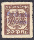 Banknoten
Deutsches Notgeld und KGL
Friedrich August-Hütte (Oldenburg)
Metallwerke Unterweser Aufdruck o.D. auf 50 Pfg. X.Armeekorps Scheckmarke oh...