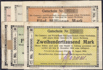 Banknoten
Deutsches Notgeld und KGL
Friedrich August-Hütte (Oldenburg)
Metallwerke Unterweser Aktiengesellschaft 15.8.1923. 6 Scheine zu 50, 200, 5...