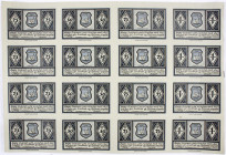 Banknoten
Deutsches Notgeld und KGL
Fürstenau (Hannover)
Druckbogen zu je 4 X 25, 50, 75 Pfg. und 1 Mark 6.12.1921. Ungefaltet, am rechten Rand min...