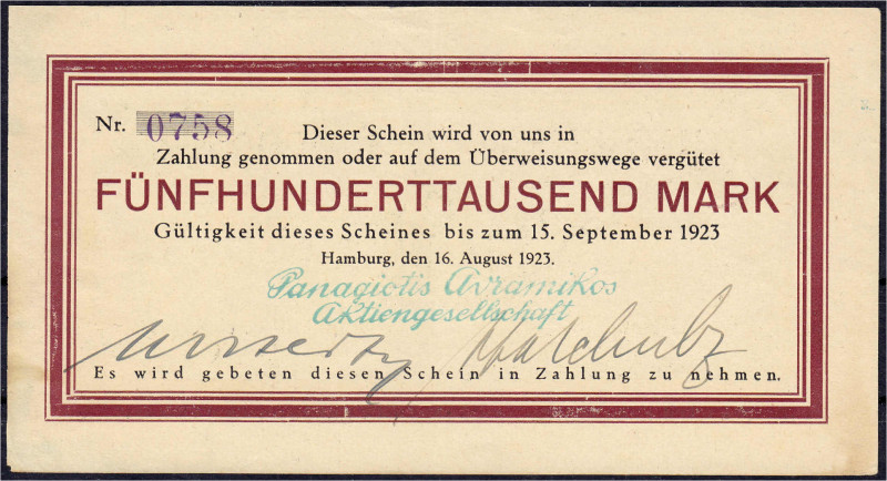 Banknoten
Deutsches Notgeld und KGL
Hamburg (Hamburg)
Panagiotis Avramikos Ak...