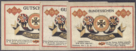 Banknoten
Deutsches Notgeld und KGL
Hamburg (Hamburg)
Bund deutscher Kriegsbeschädigter E.V., 3 Scheine: Gutscheine 50 und 75 Pfg. 1.8.1921 ohne Wz...