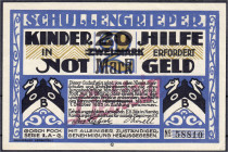 Banknoten
Deutsches Notgeld und KGL
Hamburg (Hamburg)
"Liebicin", roter Aufdruck o.D.-1.10.1925. auf 2 Mark mit neuem Wertaufdruck 20 Mark der Erho...