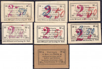 Banknoten
Deutsches Notgeld und KGL
Hamburg (Hamburg)
Neustädter Gesellschafts-Säle, 7 versch. Scheine o.D. auf Karton. 50 Pfg. auf dickem braunen ...
