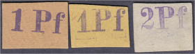 Banknoten
Deutsches Notgeld und KGL
Hamburg (Hamburg)
F.H. Schmidt, 3 Kleingeldscheine auf Karton zu 2 X 1 (Var.) und 2 Pfg. o.D. Rs. Firmenstempel...