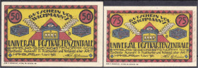 Banknoten
Deutsches Notgeld und KGL
Hamburg (Hamburg)
Rud. Wichmann, Steindamm 101: 50 und 75 Pfg. 1.6.1921-1.7.1922. I-II und I-, sehr selten. L.S...