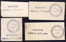 Banknoten
Deutsches Notgeld und KGL
Harburg (Hannover)
Allgemeine Ortskrankenkasse, 4 versch. Scheine o.D. 1 Pfg. schwarzblau, o. Stempel (nur Wera...