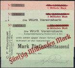 Banknoten
Deutsches Notgeld und KGL
Heidenheim (Württemberg)
C. F. Ploucquet, 3 Überdruckscheine zu 1, 2 und 50 Mrd. Mark o.D. I und II, alle sehr ...
