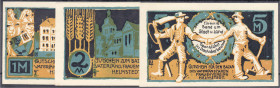 Banknoten
Deutsches Notgeld und KGL
Helmstedt (Braunschw.)
Vaterländischer Frauenverein, Gutschein zum Bazar, 3 Scheine o.D. zu 1, 2 und 5 Mark.
I...