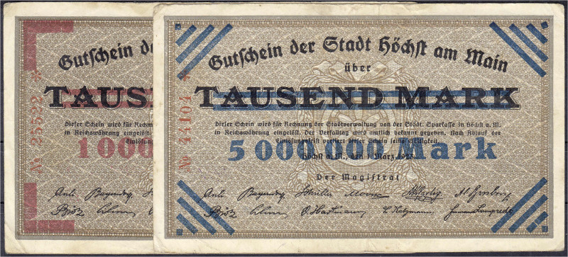 Banknoten
Deutsches Notgeld und KGL
Höchst am Main (Hessen-Nassau)
2 Scheine ...