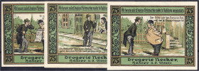 Banknoten
Deutsches Notgeld und KGL
Höxter (Westfalen)
Drogerie Necker, 3 versch. 75 Pfg. o.D. Mit KN. 1 Schein etwas fleckig.
I bis II, selten. L...