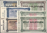 Banknoten
Deutsches Notgeld und KGL
Kiel (Schleswig Holstein)
6 versch. Goldscheine der Stadt 1.11.1923 und o.D. Dabei 2 Musterscheine. 4,20 GMk 1....