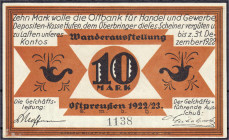 Banknoten
Deutsches Notgeld und KGL
Königsberg (Ostpreußen)
Wanderausstellung Ostpreußen GmbH: 10 Mark o.D. bis 31.12.1922. Scheck der Ostbank für ...