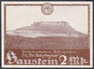 Banknoten
Deutsches Notgeld und KGL
Königstein (Sachsen)
T.V. "Die Naturfreunde": 2 Mk. o D. o.Wz, Baustein, einseitig gedruckt.
I-, sehr selten. ...