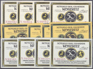 Banknoten
Deutsches Notgeld und KGL
Köstritz (Sachsen)
12 verschiedene Scheine der Gemeinde mit KN und Datum 1.10.1921. 4 X 50 Pfg. Papier weiß (KN...