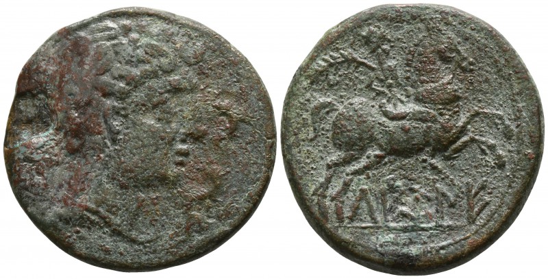 Iberia. Iltirta circa 100 BC.
Bronze Æ

25mm., 9,47g.

Bare male head right...