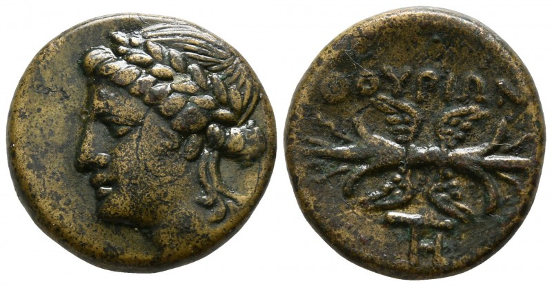 Lucania. Thourioi circa 280 BC.
Bronze Æ

13mm., 3,19g.

Laureate head of A...