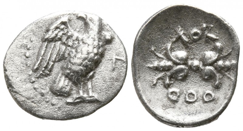 Bruttium. Lokroi Epizephyrioi circa 350-300 BC.
Diobol AR

12mm., 1,04g.

E...